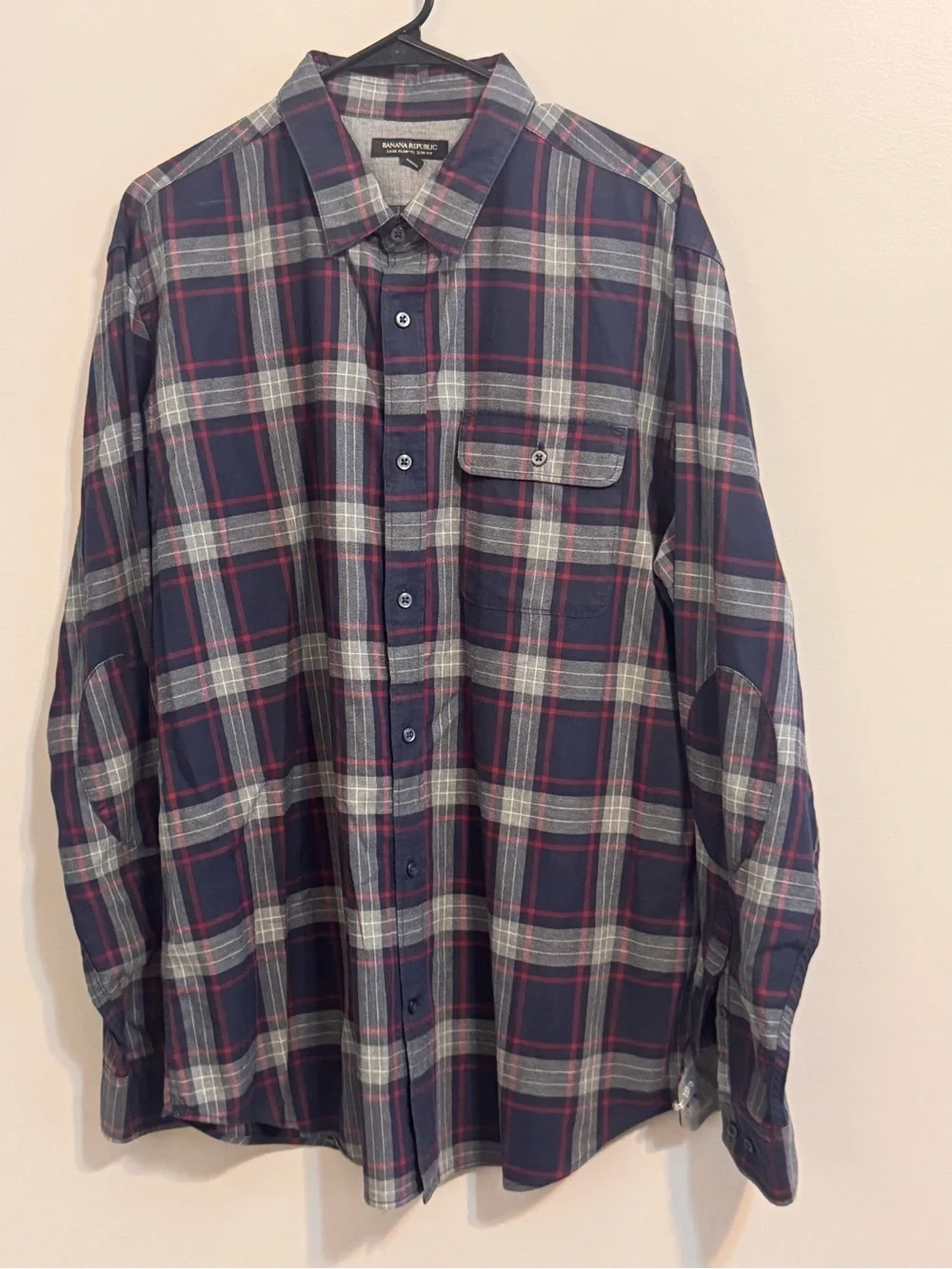 Banana Republic Luxe Flannel Shirt Men’s XL Slim Fit Plaid Elbow Patch